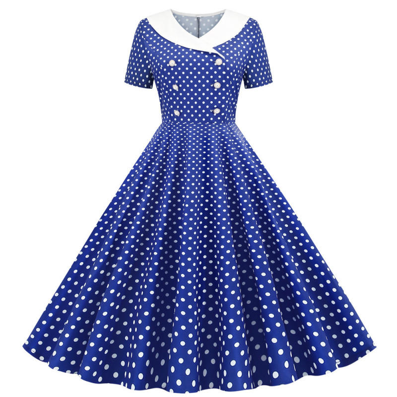Polka Dot Print Short Sleeve Swing Party Vintage Dress