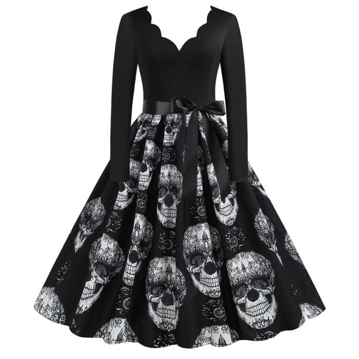 Vintage Long Sleeve 1950s Party Ball Dress Halloween Costume 1950 Vintage Dress