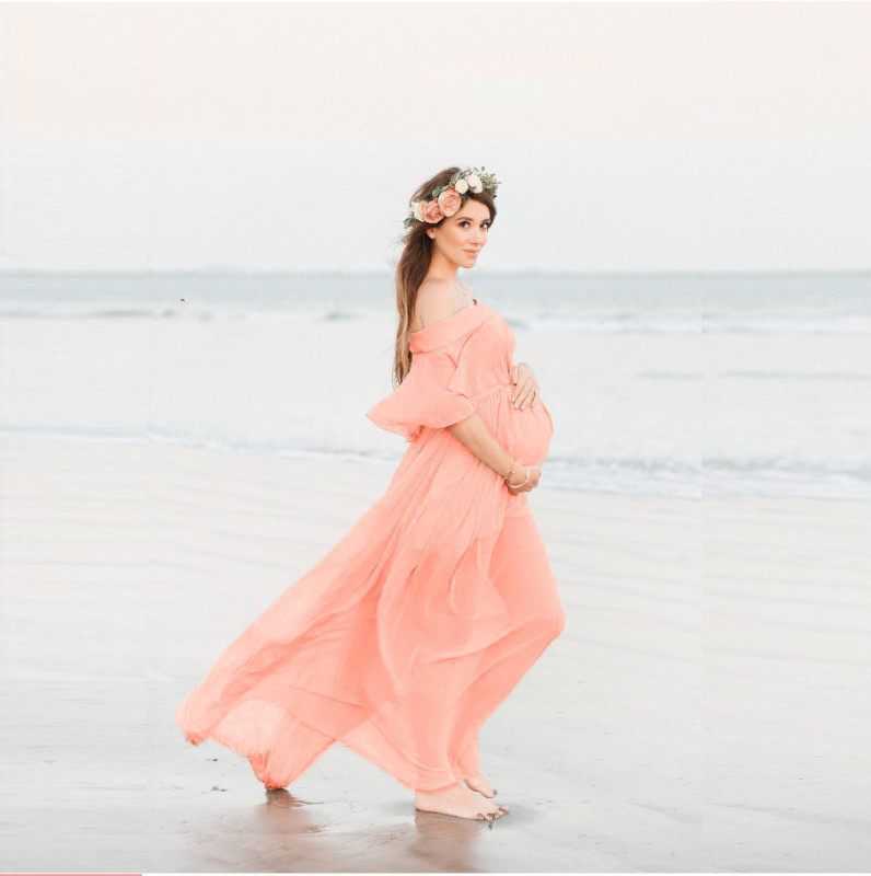 Long Maternity Dress Beach Skirt Pregnant Women Off Shoulder Chiffon Maternity Photography Dress
