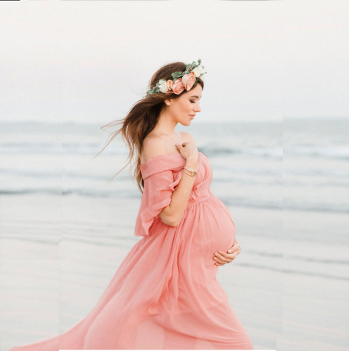 Long Maternity Dress Beach Skirt Pregnant Women Off Shoulder Chiffon Maternity Photography Dress