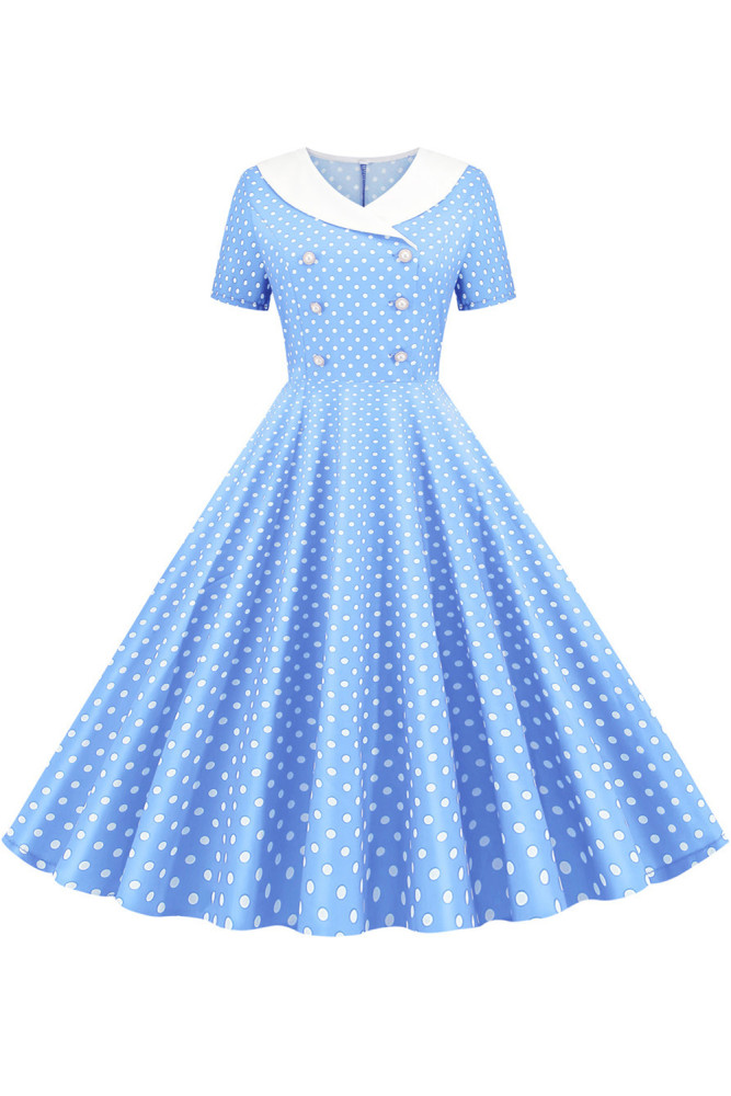 Polka Dot Print Short Sleeve Swing Party Vintage Dress