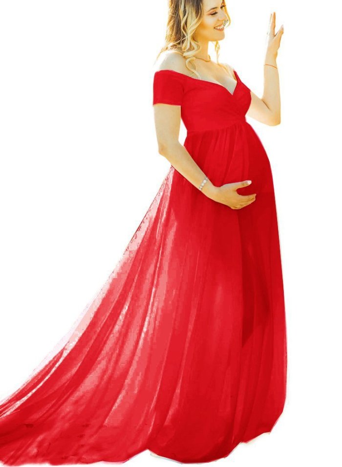 Sweet maternity mercerized cotton chiffon elegant Maternity Photography Dress