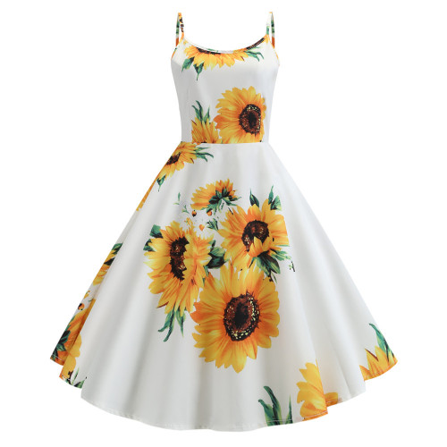 Sexy Vintage Country Dress Floral Boho Sunflowers 1950 Vintage Dress