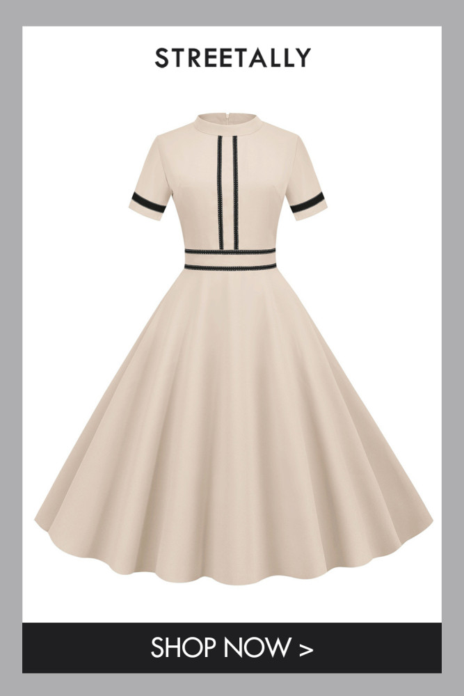 New Retro Elegant Piece Round Neck Short Sleeve Party A-Line 1950 Vintage Dress