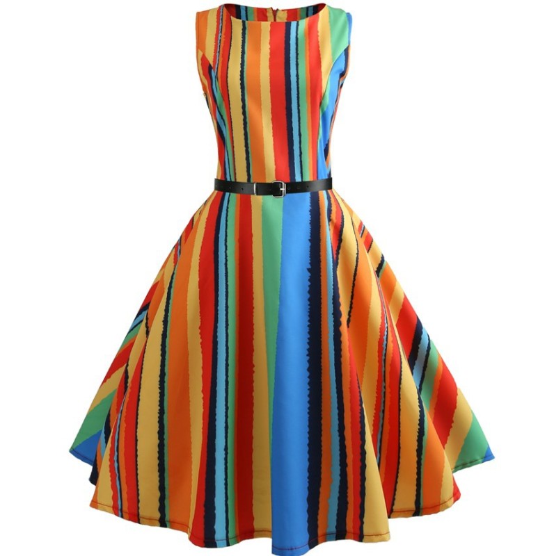 New Summer Floral Dress Hepburn 50's 60's Vintage Dress A Line Skirt 1950 Vintage Dress