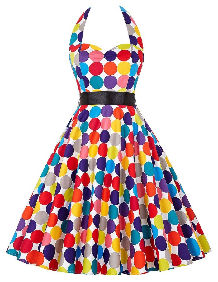New Polka Dot Print Summer Dress Sexy Vintage Backless Party 1950 Vintage Dresses