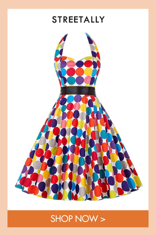 New Polka Dot Print Summer Dress Sexy Vintage Backless Party 1950 Vintage Dresses