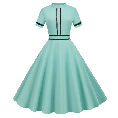 New Retro Elegant Piece Round Neck Short Sleeve Party A-Line 1950 Vintage Dress