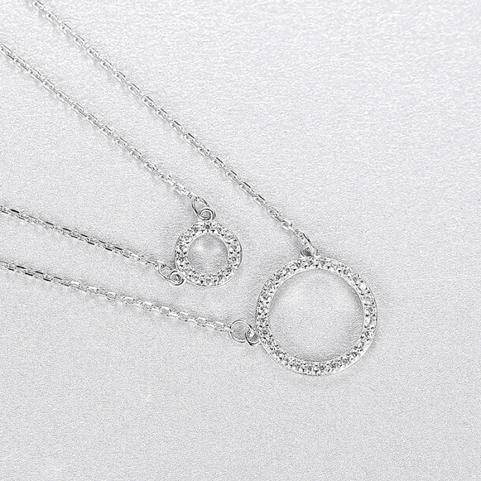 Pendant Necklace Date Double Circle High Jewelry in Sterling Silver Necklace