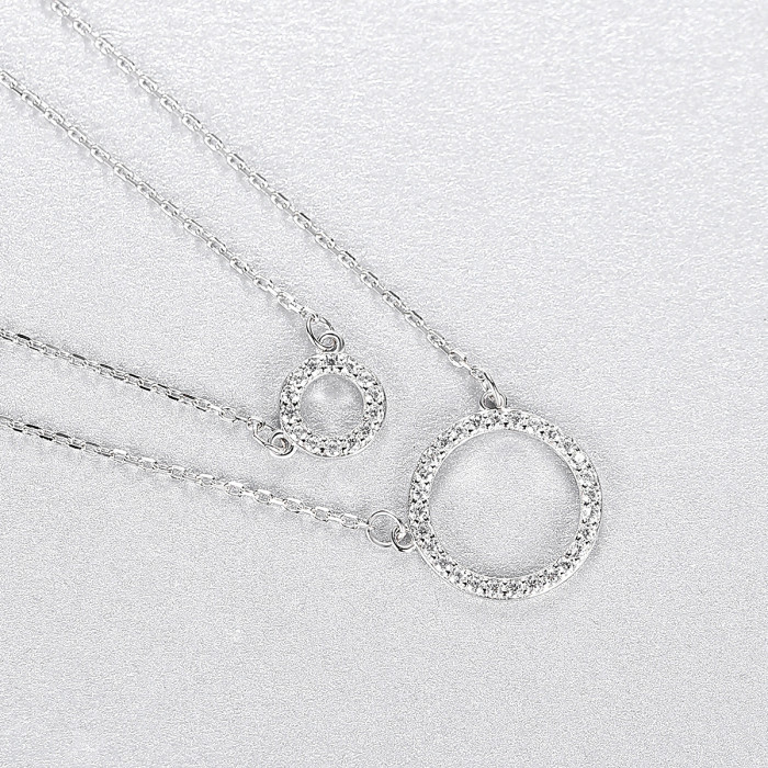 Pendant Necklace Date Double Circle High Jewelry in Sterling Silver Necklace