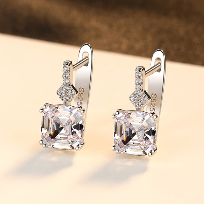 100% 925 Sparkling Wedding Stud Earrings Women's Fashion Morganite Gemstones Earrings