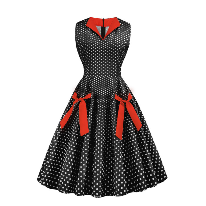 Casual Elegant Dress Plaid Print Sleeveless Bow Party Vintage Sundress 1950 Vintage Dress