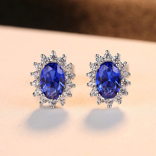Women's Earrings S925 Sterling Silver Flower Earrings Royal Blue Earrings