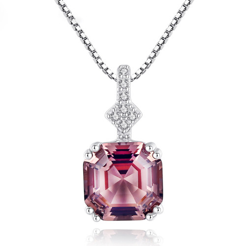 Cut Morganite Topaz Pendant Necklace Women's Sterling Silver 925 High Jewelry Necklace