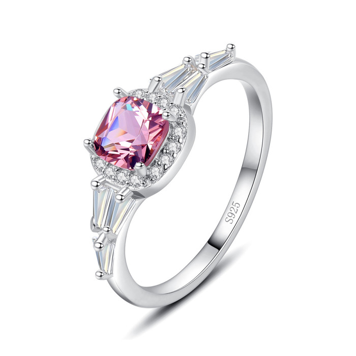 Women's Pink Topaz Ring Solitaire Gemstone High Jewelry in Sterling Silver Rings