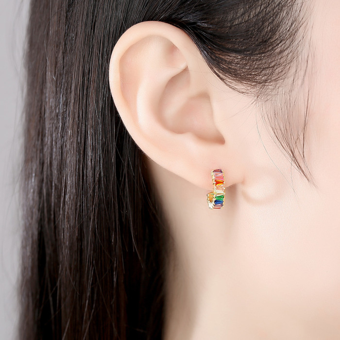 Iridescent Gemstone High Jewelry Birthday Stud Earrings in Sterling Silver Earrings