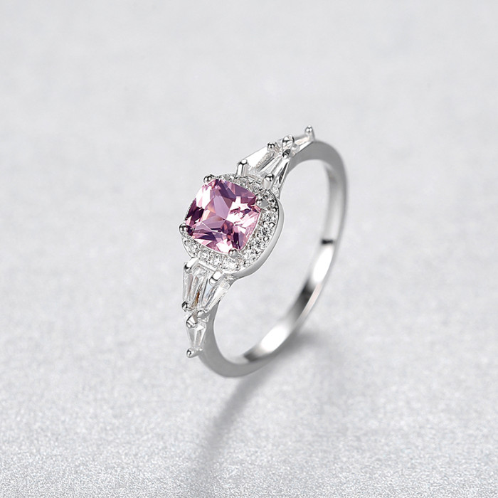 Women's Pink Topaz Ring Solitaire Gemstone High Jewelry in Sterling Silver Rings