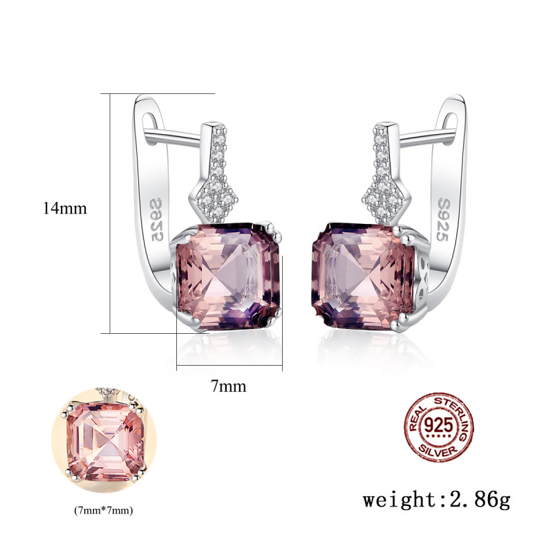 100% 925 Sparkling Wedding Stud Earrings Women's Fashion Morganite Gemstones Earrings