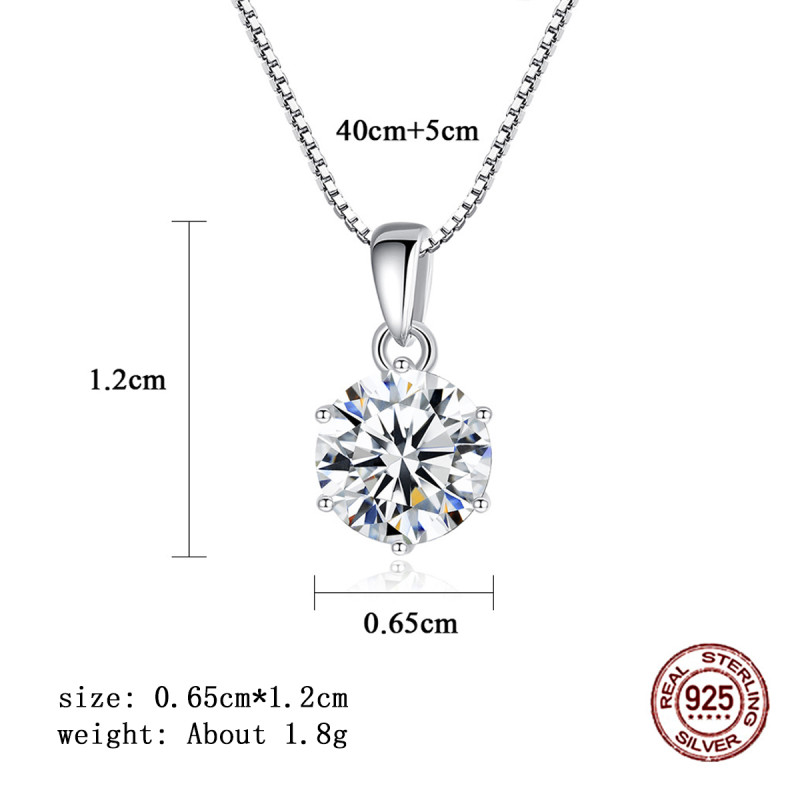 1 Carat Moissanite Pendant Necklace Ladies Top Quality 100% 925 Sterling Silver Exquisite Necklace
