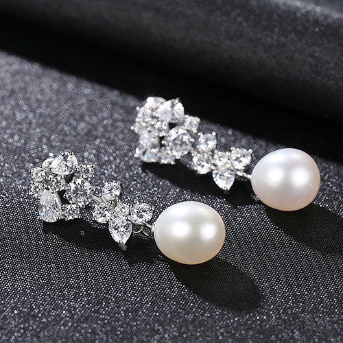 Pearl Earrings Women's 925 Sterling Silver Creative Design Natural Freshwater Pearl Fashion Earrings