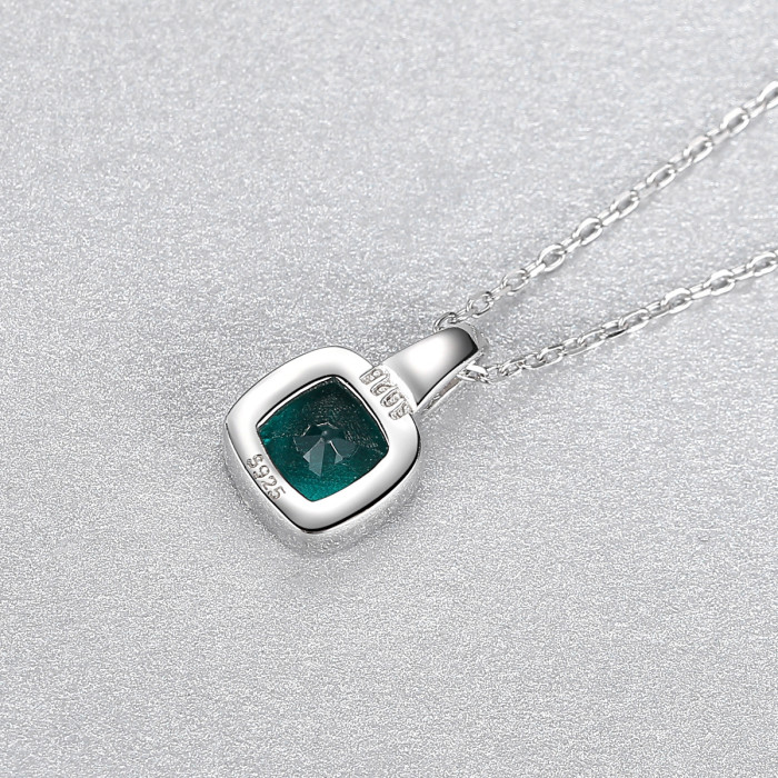 Square Emerald Topaz Pendant Necklace in Sterling Silver Simple Gemstone Necklace