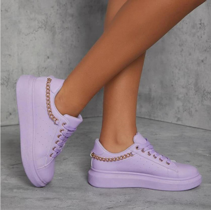 New European and American sponge cake thick bottom metal chain casual sports sneakers