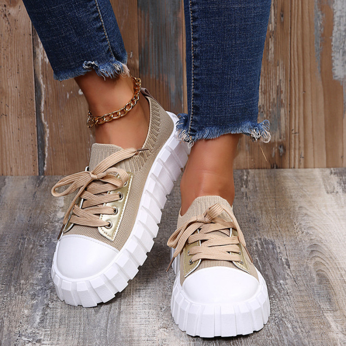 New women's shoes flying woven slip-on European casual thick sole shoes Sneakers