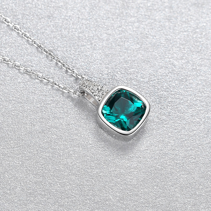 Square Emerald Topaz Pendant Necklace in Sterling Silver Simple Gemstone Necklace