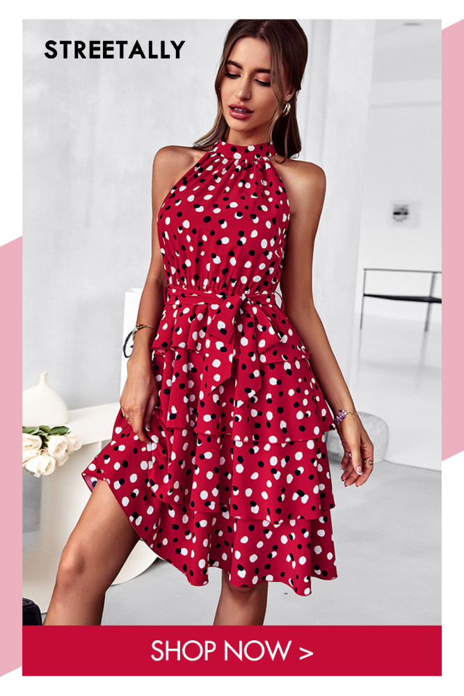 Temperament and elegant cake skirt casual polka dot A-line skirt summer sleeveless Casual Dresses