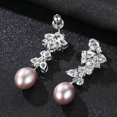 Pearl Earrings Women's 925 Sterling Silver Creative Design Natural Freshwater Pearl Fashion Earrings