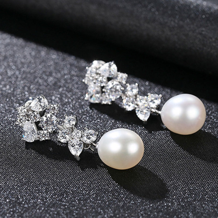 Pearl Earrings Women's 925 Sterling Silver Creative Design Natural Freshwater Pearl Fashion Earrings