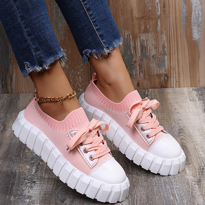 New women's shoes flying woven slip-on European casual thick sole shoes Sneakers