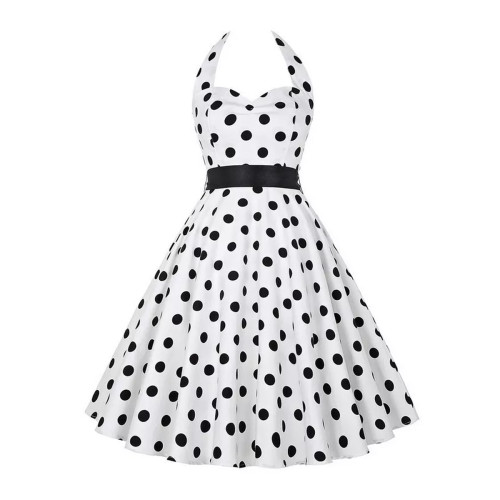 New Women's Summer Dress Black And White Polka Dot Elegant 1950 Vintage Dresses