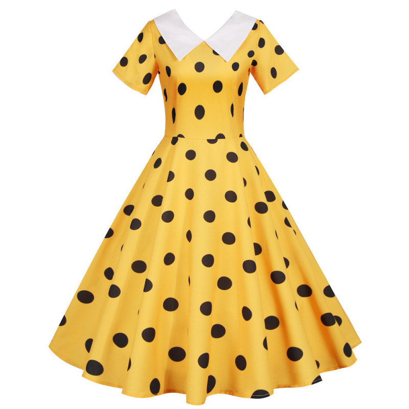 New Peter Pan Collar Women's Summer Dress Polka Dot Elegant 1950 Vintage Dress