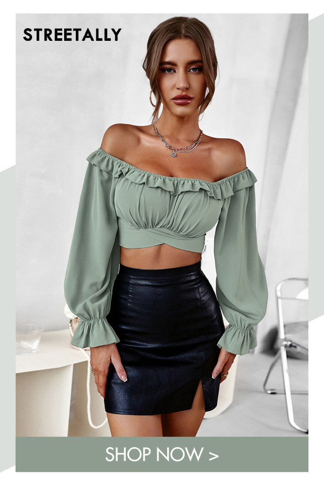 New Women's Small Shirts New One-shoulder Ruffled Long-sleeved Tops Casual Sexy Blouses & Shirts
