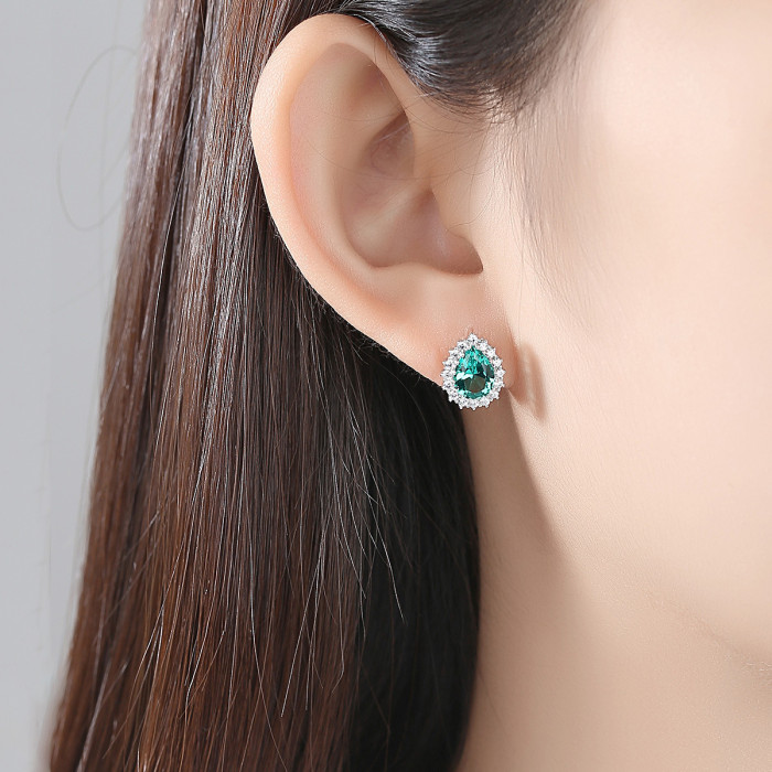 Luxurious Large Drop Topaz Stud Earrings for Women in Sterling Silver Tricolor Earrings
