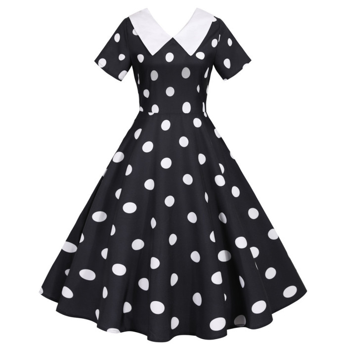 New Peter Pan Collar Women's Summer Dress Polka Dot Elegant 1950 Vintage Dress
