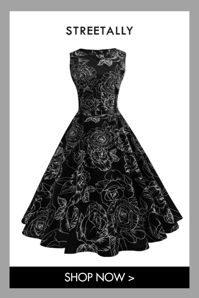 New Fashion Vintage Dress Print Vintage 50's 60's Rock Party Sundress 1950 Vintage Dresses