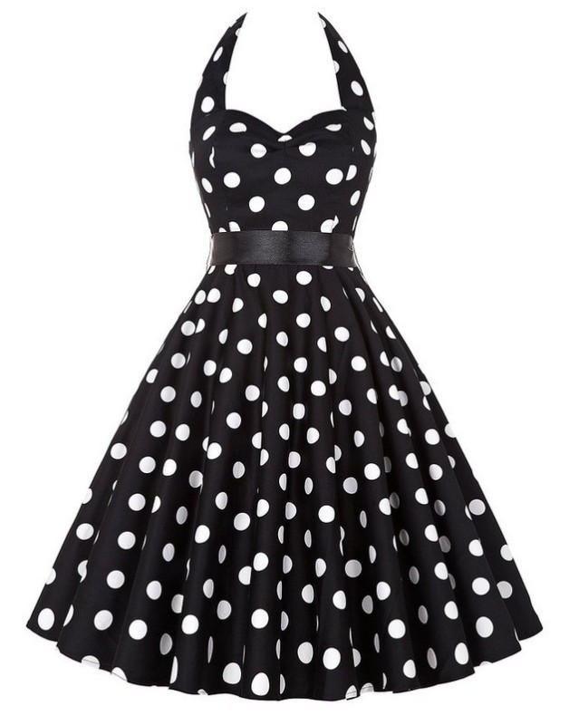 New Women's Summer Dress Black And White Polka Dot Elegant 1950 Vintage Dresses