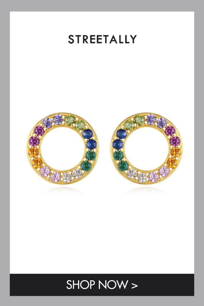 Women's Stud Earrings 925 Sterling Silver Iridescent Circle Cubic Zircon Fine Jewelry Earrings