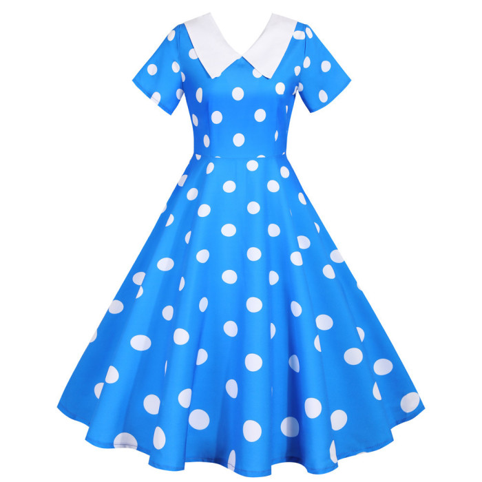 New Peter Pan Collar Women's Summer Dress Polka Dot Elegant 1950 Vintage Dress