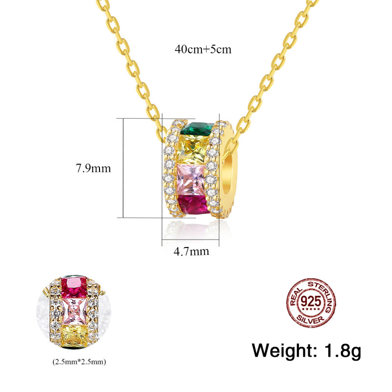 Women's Pendant Necklace Wheel Multicolor Zircon 925 Sterling Silver Fine Jewelry Necklace