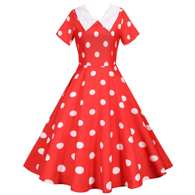 New Peter Pan Collar Women's Summer Dress Polka Dot Elegant 1950 Vintage Dress