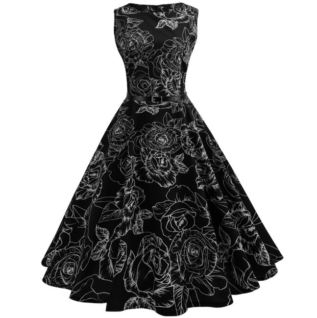 New Fashion Vintage Dress Print Vintage 50's 60's Rock Party Sundress 1950 Vintage Dresses