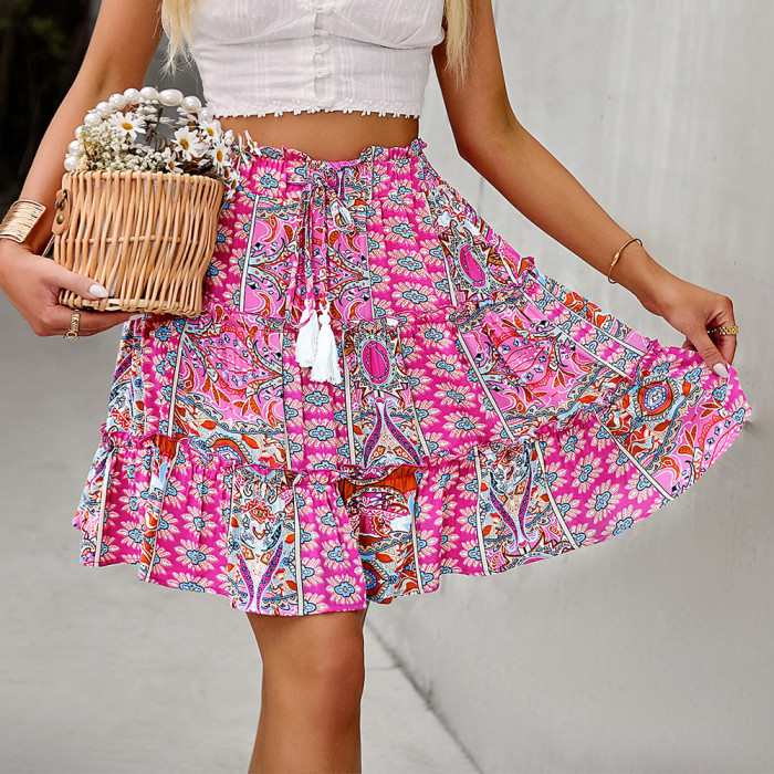 New Bohemian Holiday Skirt Summer Print Umbrella Skirt Temperament All-match Skirts
