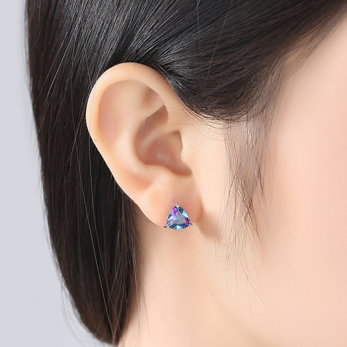 925 Sterling Silver Rainbow Stud Earrings Geometric Triangle Earrings Wedding Jewelry Earrings