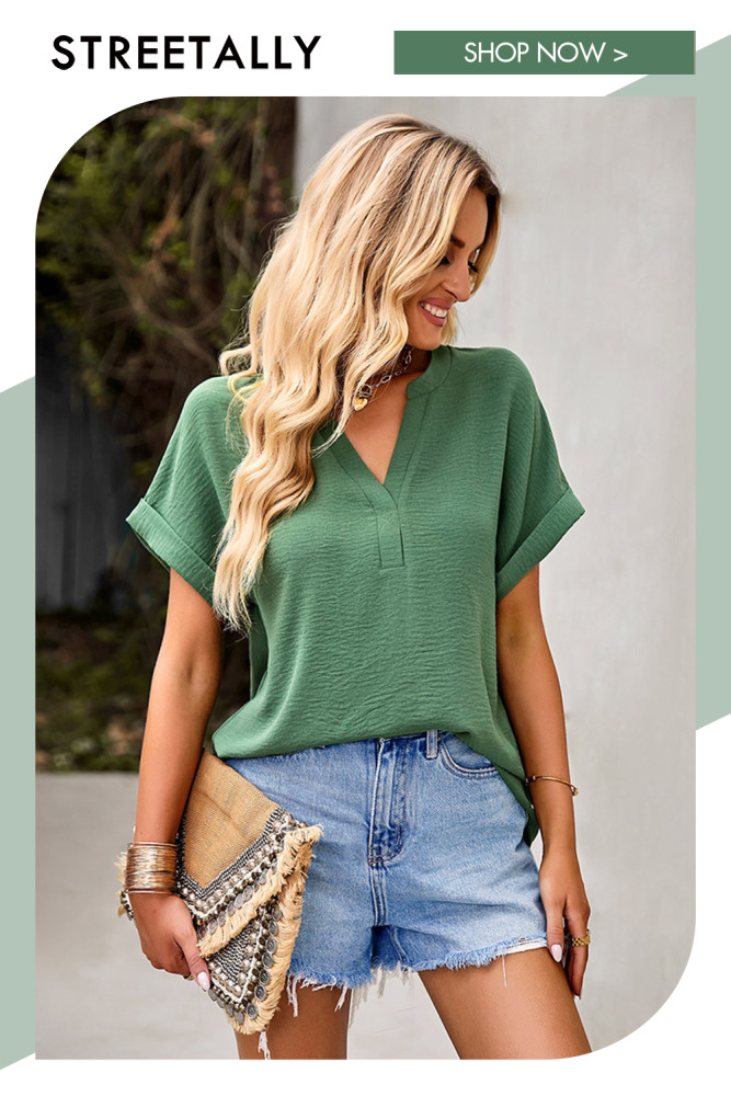 Basic Solid Color Top Shirt Summer New Temperament Sexy Women Blouses & Shirts