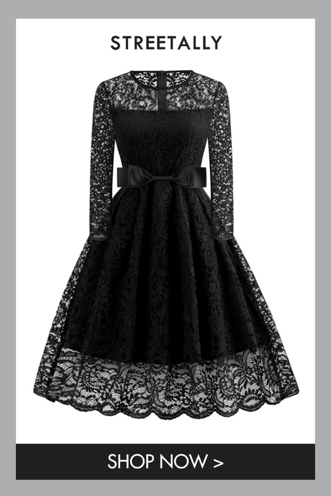Lace Dress Long Sleeve Sexy Evening Dress Hepburn Elegant Retro 1950 Vintage Dresses