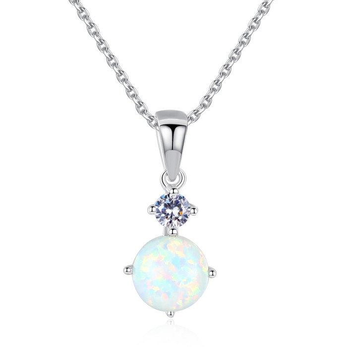 Delicate Sterling Silver 925 Round Opal Pendant Necklace Fashion Necklace