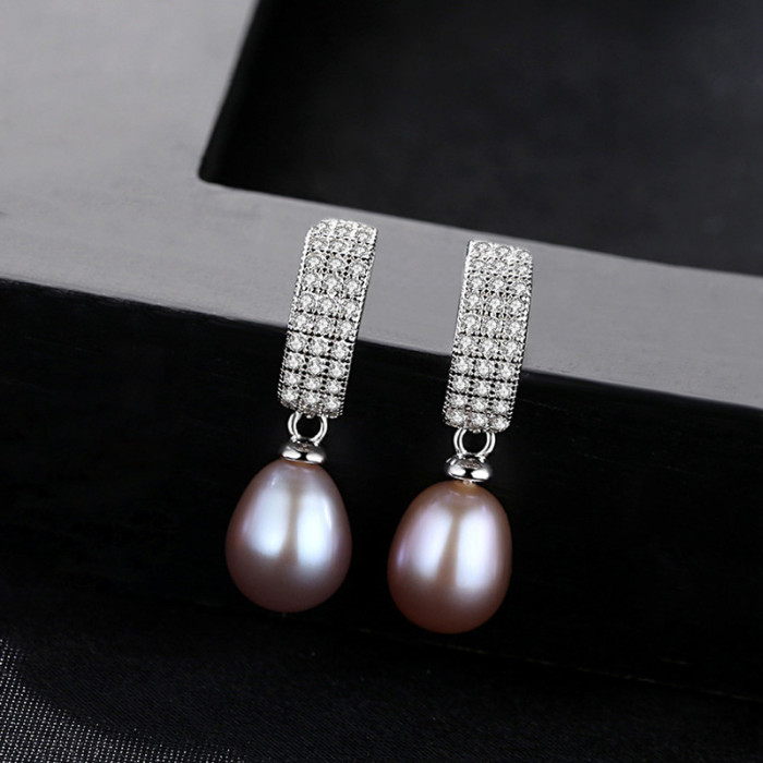 White/Pink/Purple Pearl 925 Sterling Silver Zircon Earrings Women's Jewelry Earrings